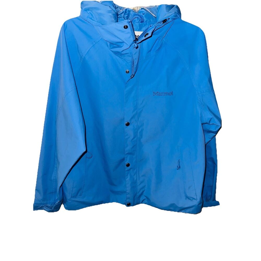 Women’s Marmot Mountain Works Blue Cascade Hooded Rain Jacket Sz Large